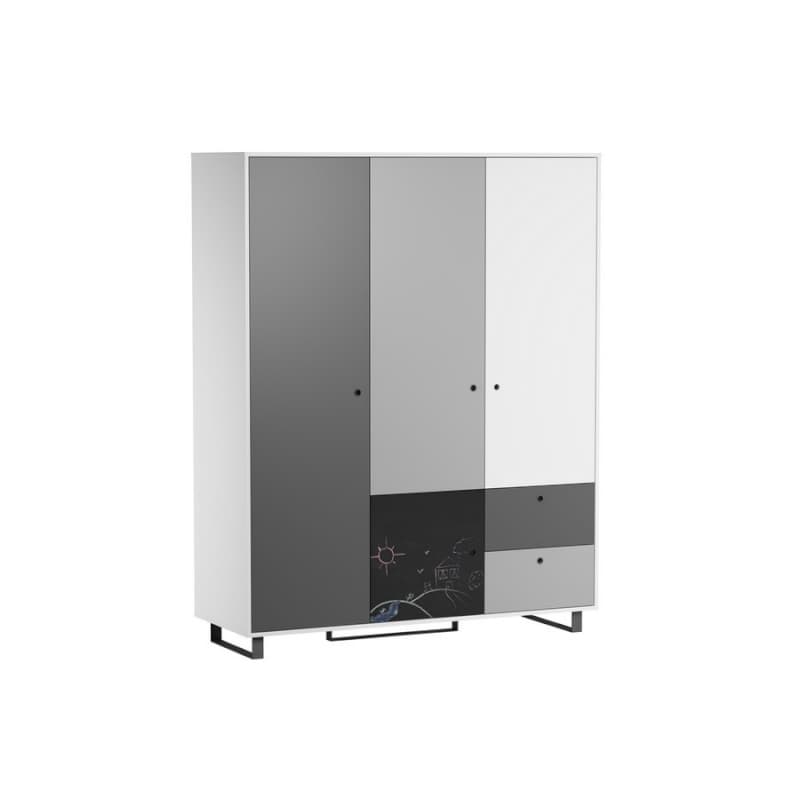 Armoire 3 Portes Ardoise Concept, 153x55x201,5 cm blanc/graphite/gris/gris — vue 2 sur 2