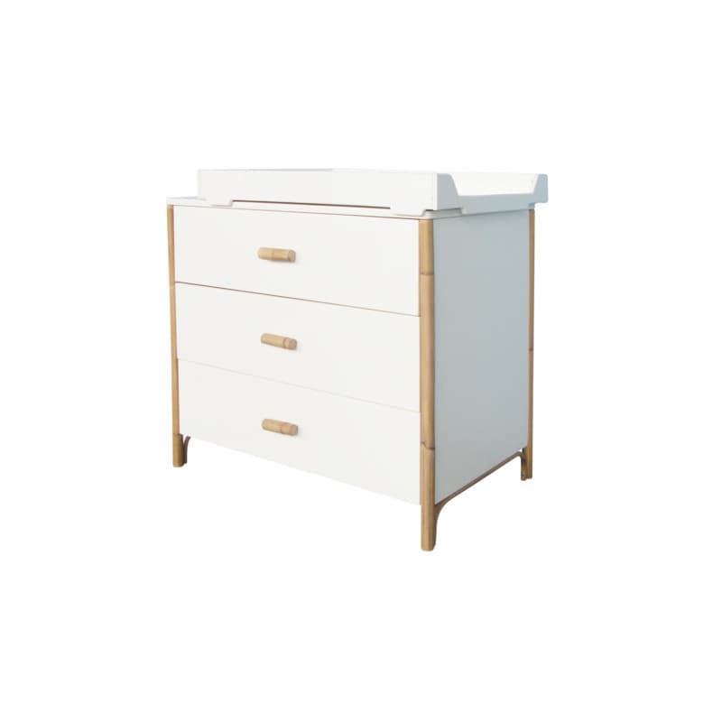 Oceane Commode a Langer 3 Tiroirs, Pieds Canne Rotin, théo neige — vue 2 sur 4
