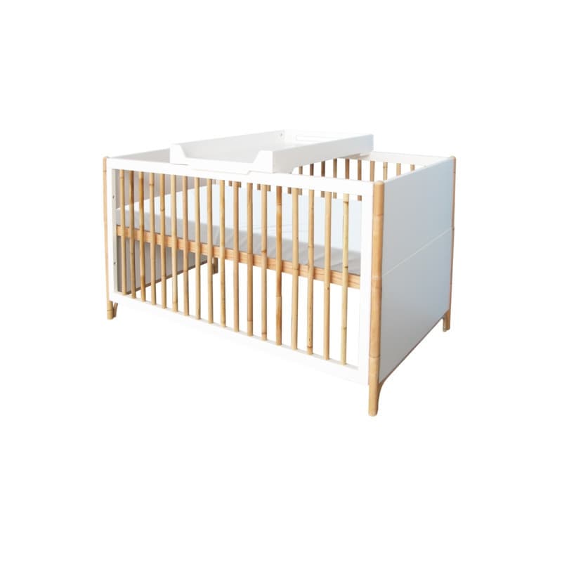 Oceane Lit 70 X 140 Cm Evolutif Pieds et Barreaux en Canne Rotin, théo neige — vue 1 sur 3