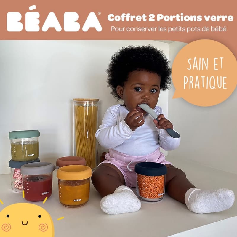 Portions Verre X2, sage green/gazelle 250 ml beaba — vue 3 sur 5