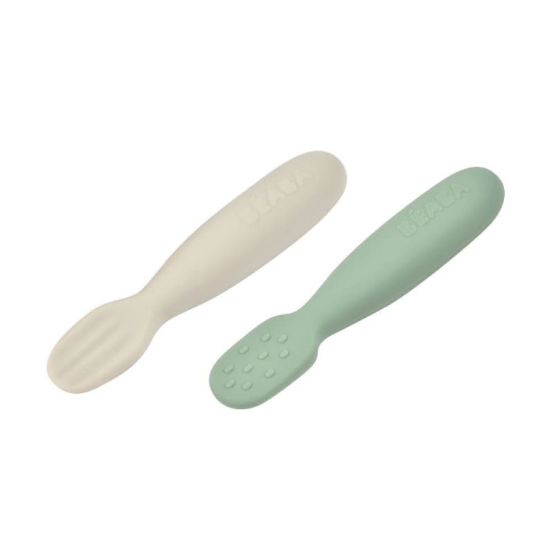 Pre-cuilleres en Silicone X2, sage green/velvet grey beaba
