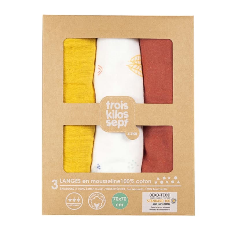 Lot de 3 Langes 70x70 Cm-oeko Tex — vue 5 sur 5