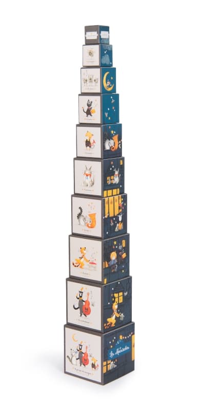 Cubes Empilables les Moustaches, les moustaches moulin roty bleu 14,5x14,5x14,5xcm p-223 e-23 a-23 h-23 — vue 2 sur 3