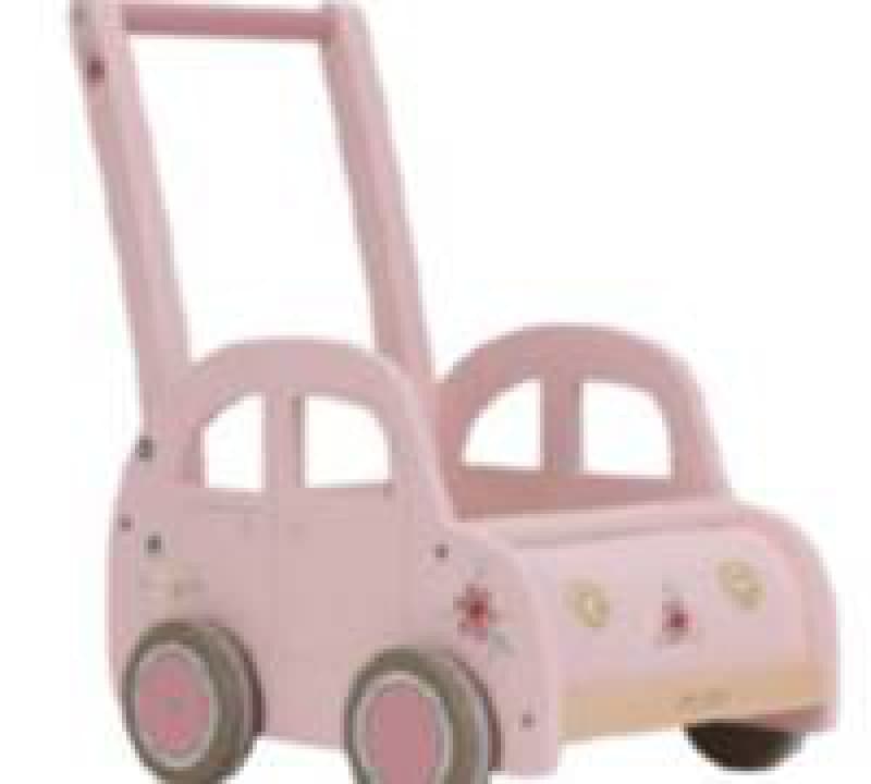 Chariot de Marche Voiture en Bois Fsc, rose vintage little dutch