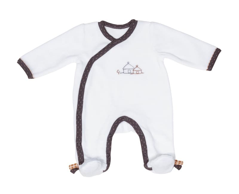Pyjama Velours Blanc/gris, kenza sauthon babywear 50 x 27 x 1
