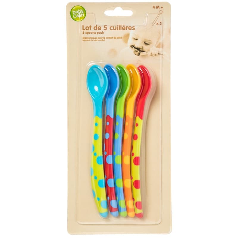 Lot de 5 Cuilleres, 5 coloris babycalin multicolore hauteur 16.2cm - largeur 3.8cm 2022 — vue 1 sur 2