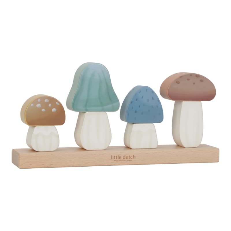 Puzzle Champignons a Empiler Bois Fsc, bleu marron jaune vert blanc m forest friends little dutch — vue 2 sur 3