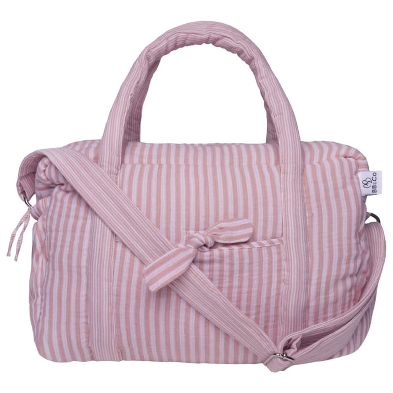 Sac a Langer en Gaze de Coton Raye, vieux rose bb&co 25/12 — vue 1 sur 2