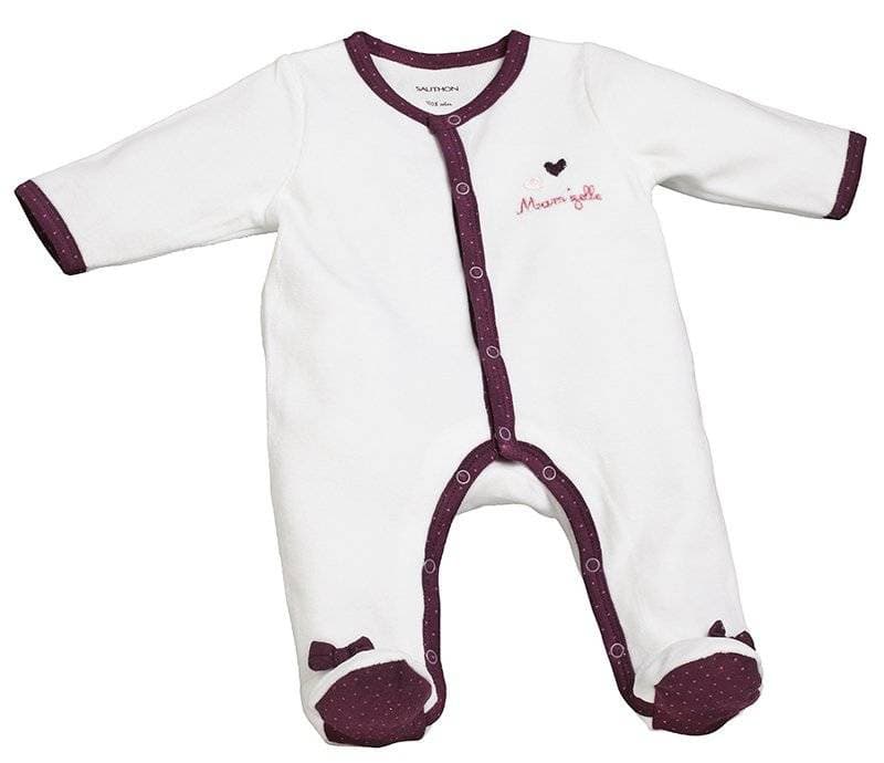 Pyjama Velours Mam'zellebou, mam'zellebou sauthon babywear blanc/violet 3 mois — vue 2 sur 3