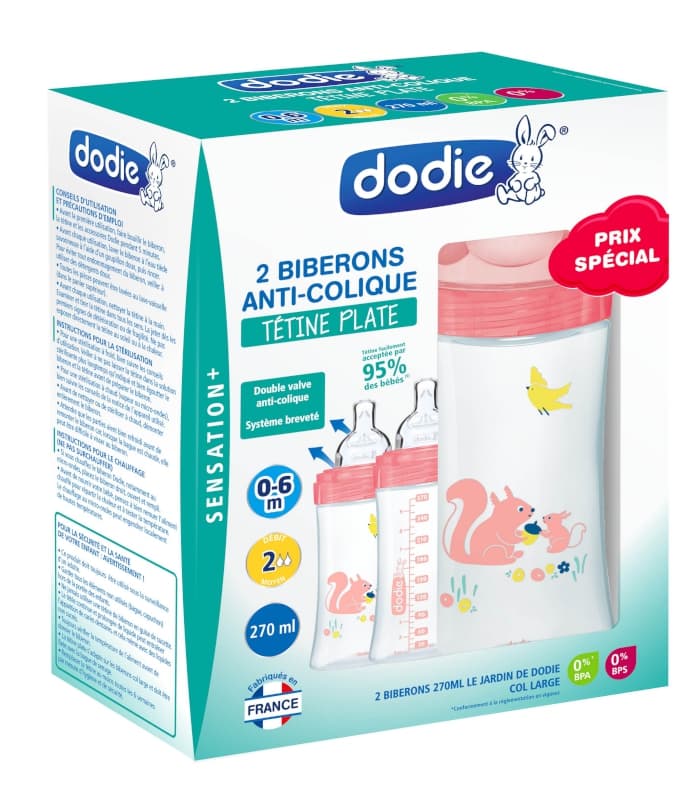 Coffretx2 Biberons Sensation+ Anti-colique 270ml Jardin 0-6 Mois Tetine Plate D