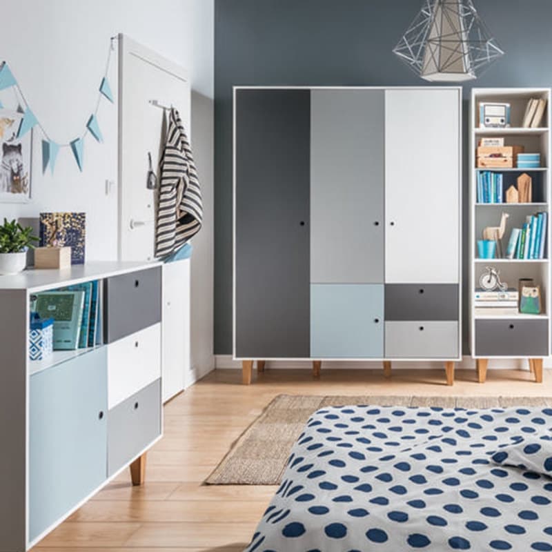 Commode Gris Bleu Chambre Concept, blanc/graphite/gris/bleu — vue 1 sur 2