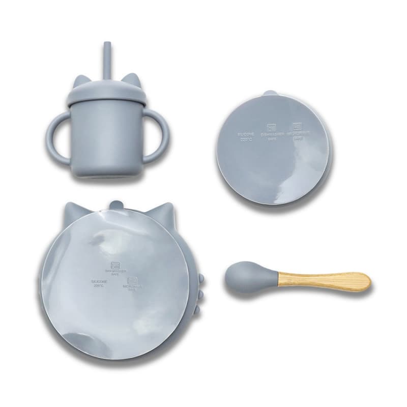 Set 4 Pcs Silicones+bol Assiette Tasse et Cuillere, gris lorelli 25/03 — vue 2 sur 3