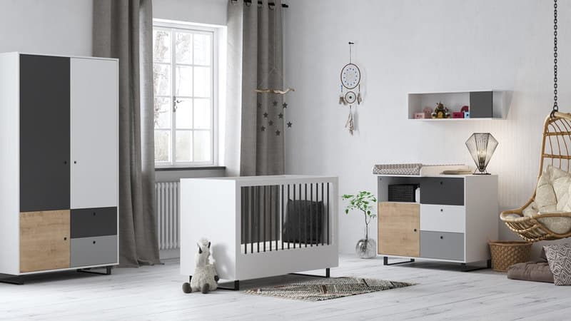 Commode Blanc Gris Bois Oak Chambre Concept, blanc/graphite/gris/bois — vue 4 sur 5