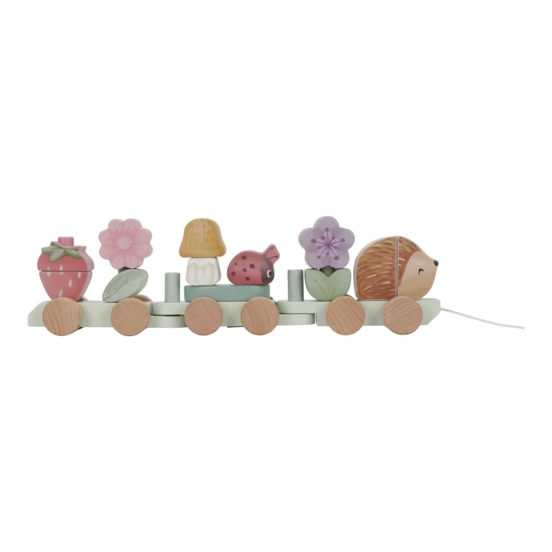 Train a Blocs Herisson Fsc, rose jaune vert bois violet multicolore fairy garden little dutch — vue 2 sur 3