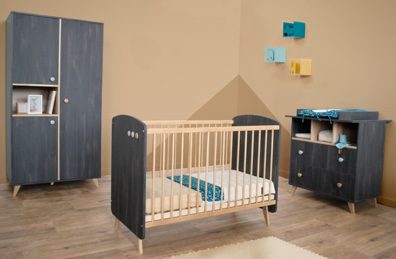 Ensemble Lit 60x120 + Commode + Plan a Langer + Armoire Senja, senja domiva anthracite 124x65x95 (lit) 86 x48x92 (commode) 86x74x8 (plan à l