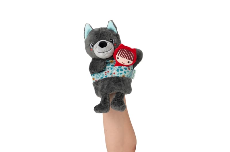 Louis le Loup Marionnette a Main, je grandis lilliputiens gris/bleu 19 x 12 x 28 collection 2024 p/e — vue 3 sur 5