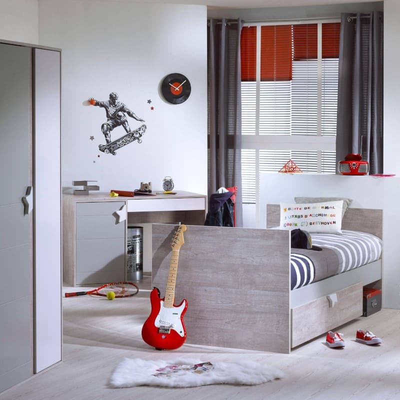 Lit Evolutif en 90x200 et 140x200 Kit Transformat, nova sauthon easy gris/decor gris loft l 144 h 96 — vue 3 sur 5