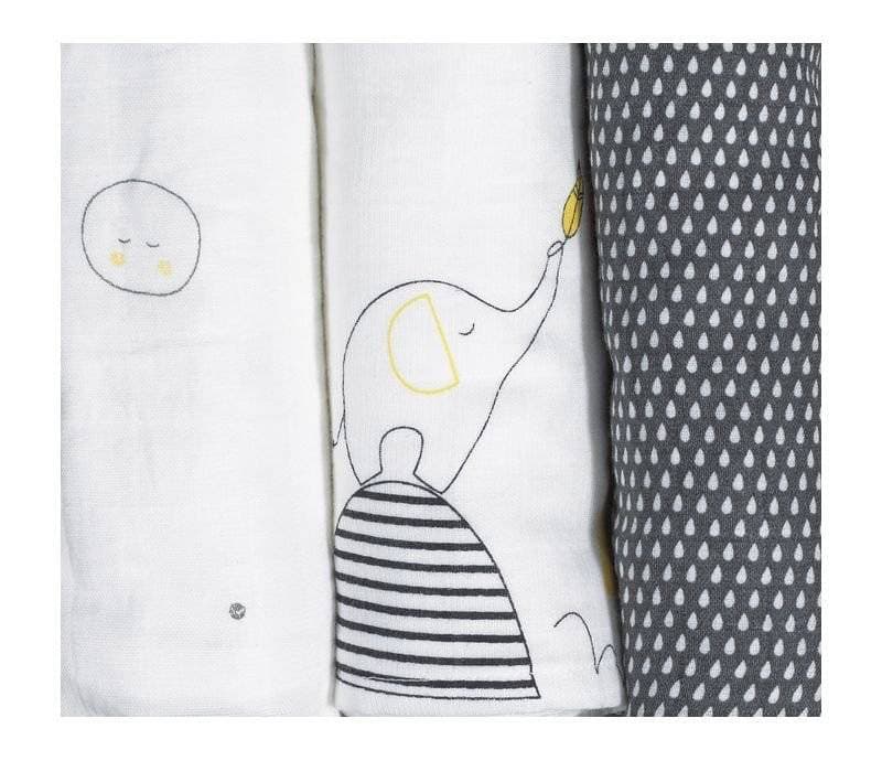Lot de 3 Langes Bio Babyfan, 70x70 cm blanc/gris sauthon babywear per babyfan — vue 2 sur 3