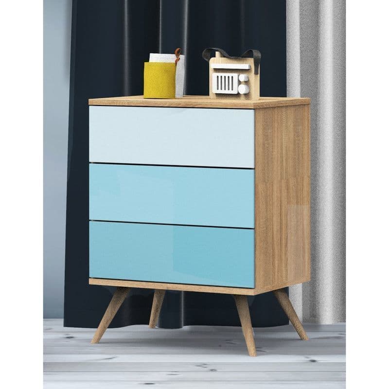 Petite Commode 3 Tiroirs Bleu Seventies, sauthon