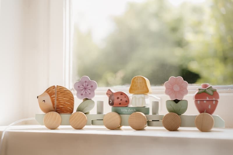 Train a Blocs Ecureuil Fsc, bleu jaune vert bois marron mu forest friends little dutch — vue 5 sur 9