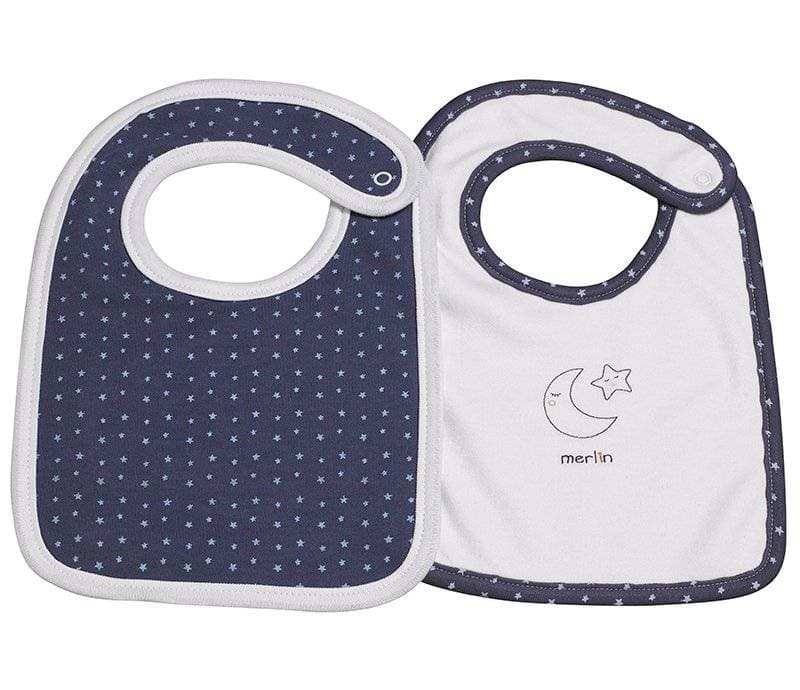 Lot de 2 Bavoirs Merlin, merlin sauthon babywear blanc/bleu l 26cm x l 18cm