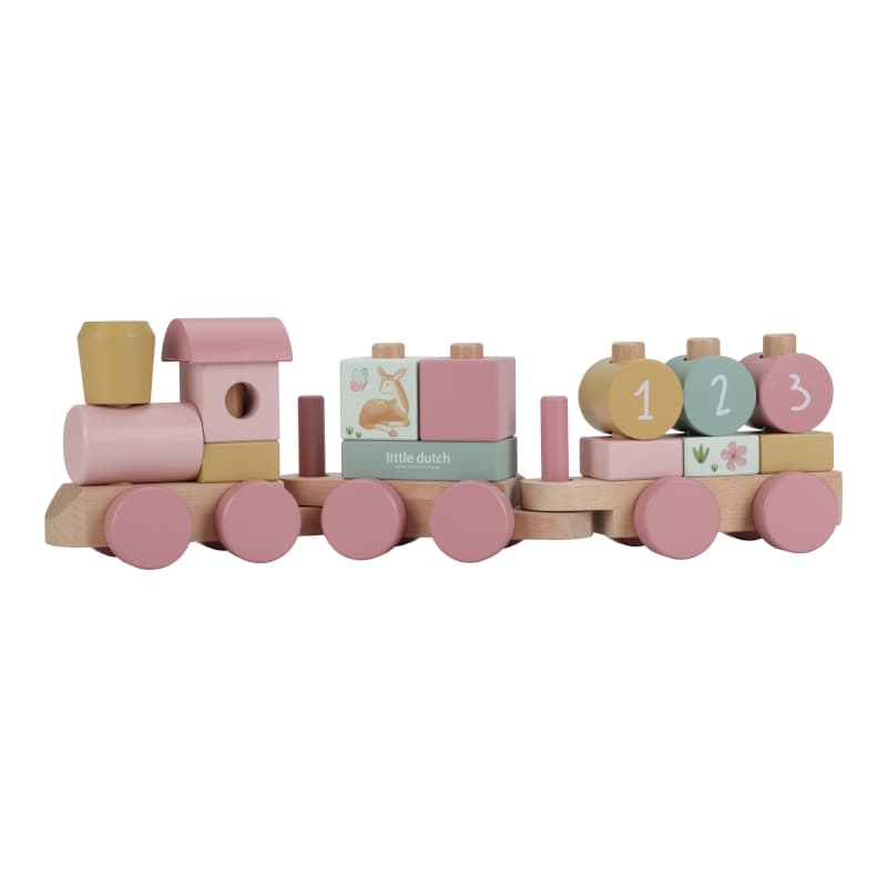 Train a Blocs en Bois Fsc, rose jaune vert bois violet multicolore fairy garden little dutch — vue 3 sur 3