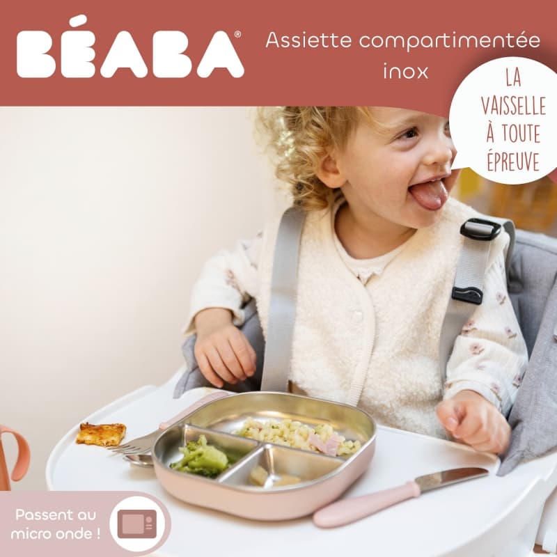 Assiette Compartimentee Inox, barbe a papa beaba — vue 2 sur 6