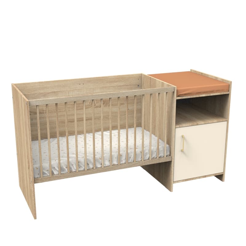 Lit Chambre Evolutif Commode 1 Porte, charlie creme meuble chêne doré - crême — vue 2 sur 5