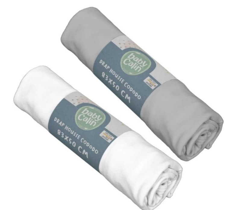 Lot 2 Draps Housse Berceau Bio Blanc/gris, 83x50cm