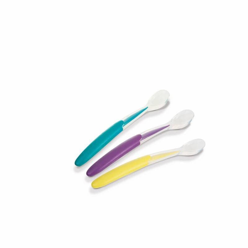 3 Cuilleres Souples Silicone 4m+, nuk jaune, violet et turquoise 6-48 mois per