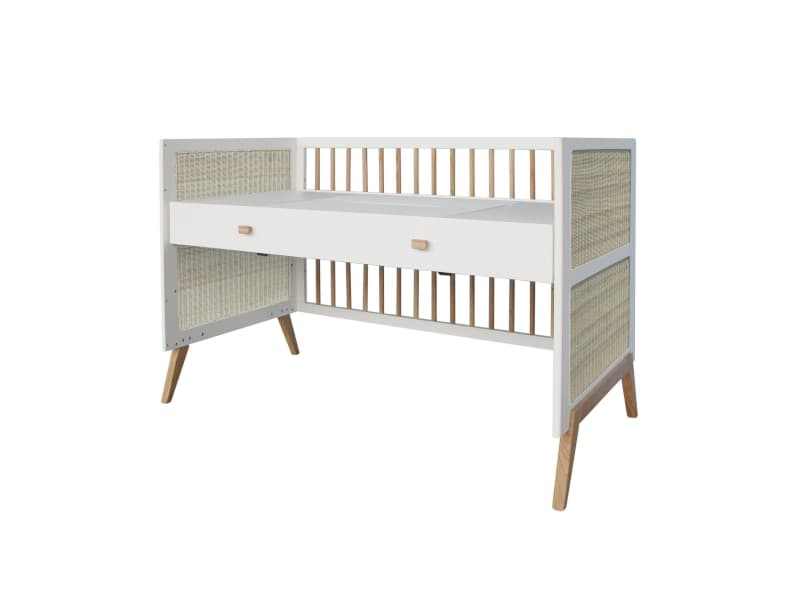 Marelia Rotin Lit 70x140 Multi Evolutif Facade Tressage Rotin, théo neige — vue 3 sur 3