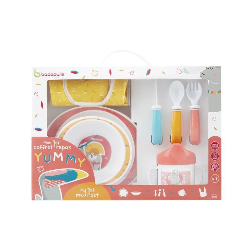 Coffret Repas - Yummy Corail (1 Bavoir, 1 Tasse a Bec, Couverts, 1 Assiette — vue 1 sur 4