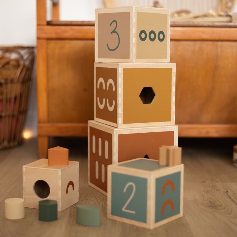 Cubes Empilables en Bois Fsc, multicouleur dès 12 mois trois kilos sept e-24 — vue 3 sur 5