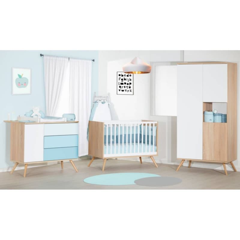 Commode 1 Porte et 3 Tiroirs Bleu Version Tiroirs Bleu Seventies, sauthon — vue 3 sur 5