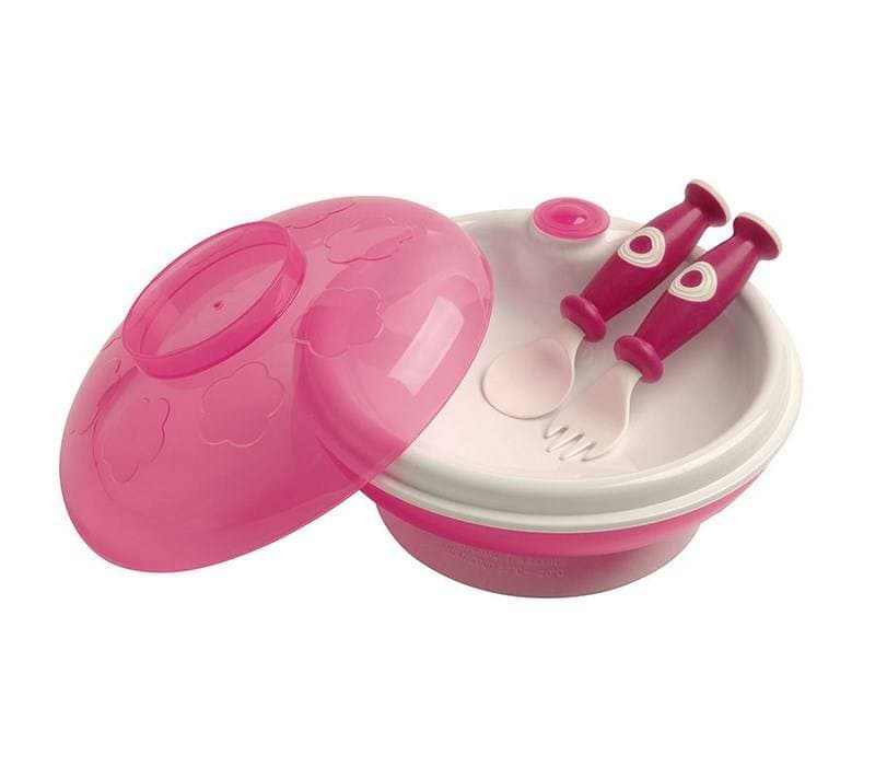 Assiette Garde au Chaud + Couverts, repas rose