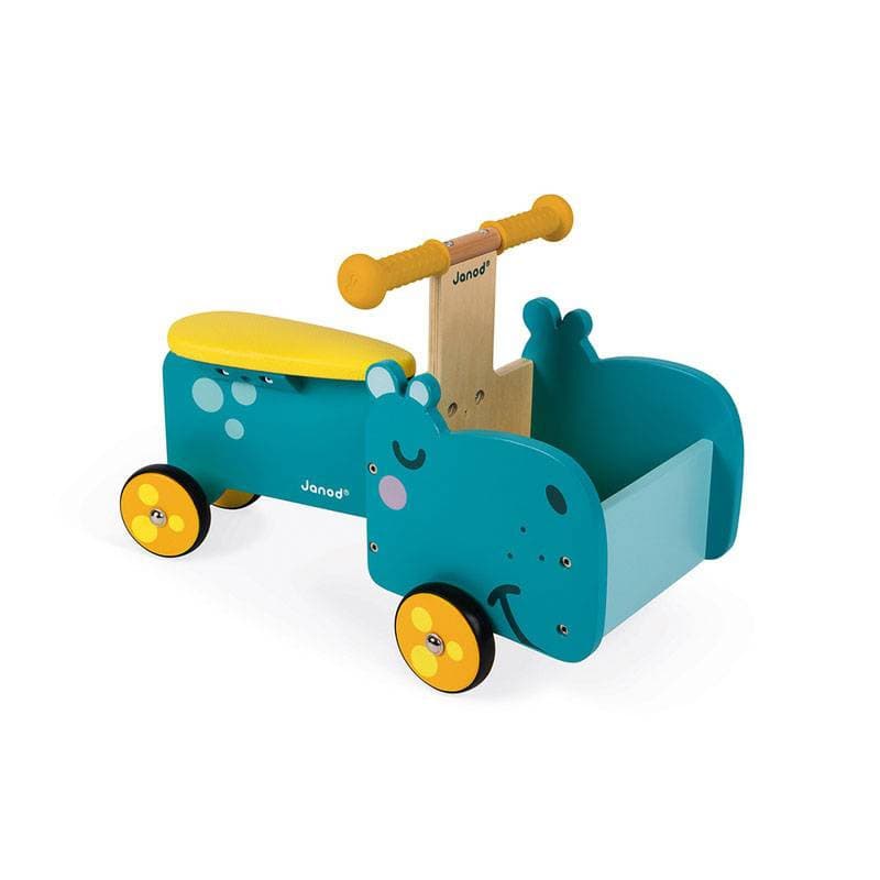 Porteur Hippo, jouets d'eveil janod bleu / jaune — vue 1 sur 4