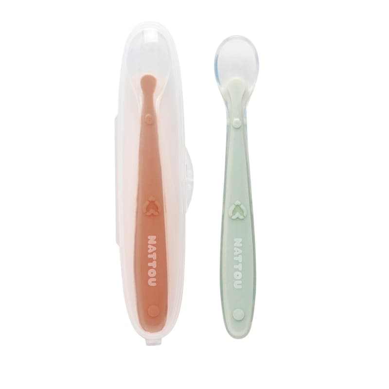 Set 2 Cuilleres + Etui, silicone nattou bleu e22