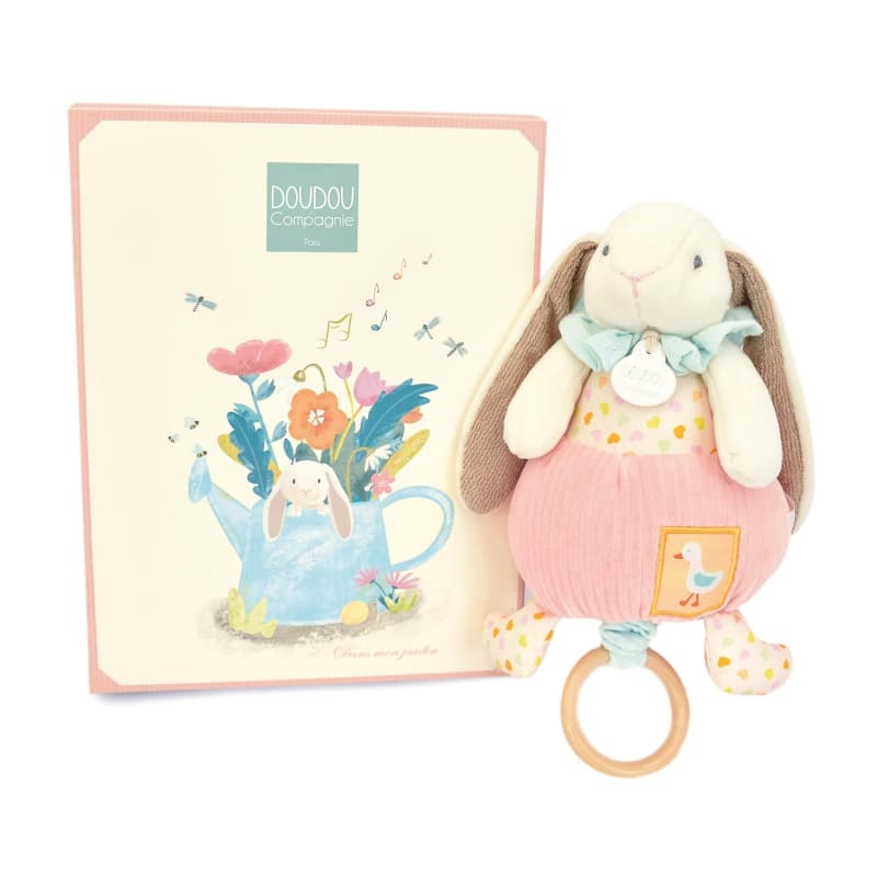 Lapin Ciboulette Boite a Musique, rose 20cm doudou sensoriel doudou et compagnie a-24 h-24 — vue 3 sur 3