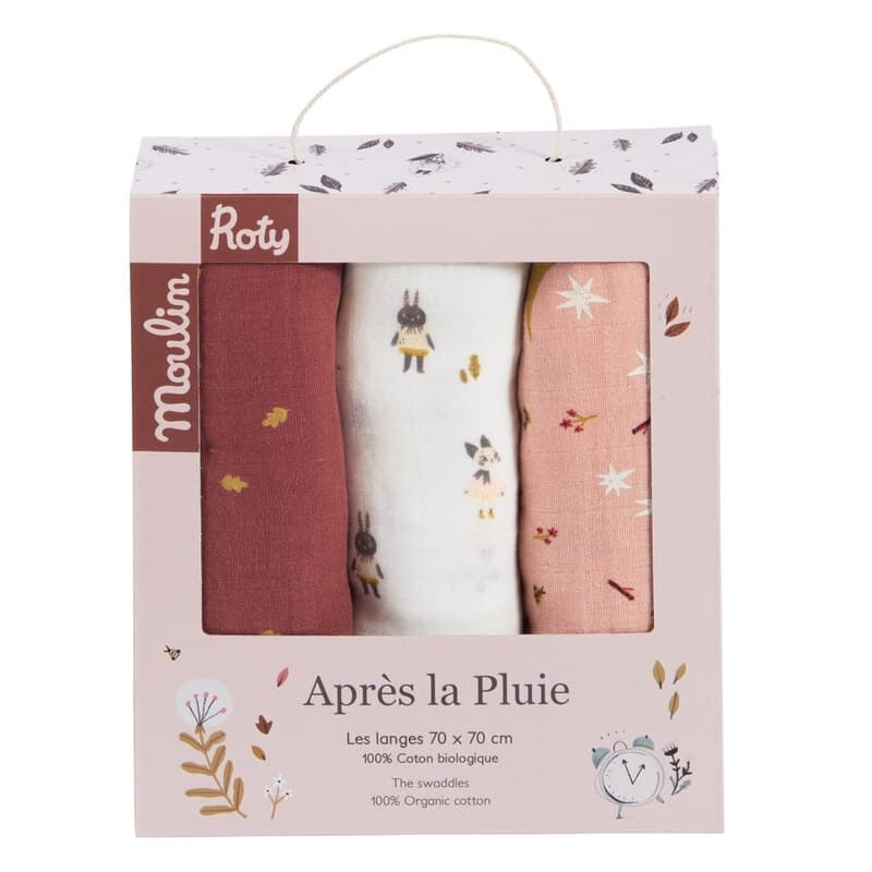Set de 3 Langes Imprimes (personnages/etoiles/feuilles) Apres la Pluie, après la pluie 2021