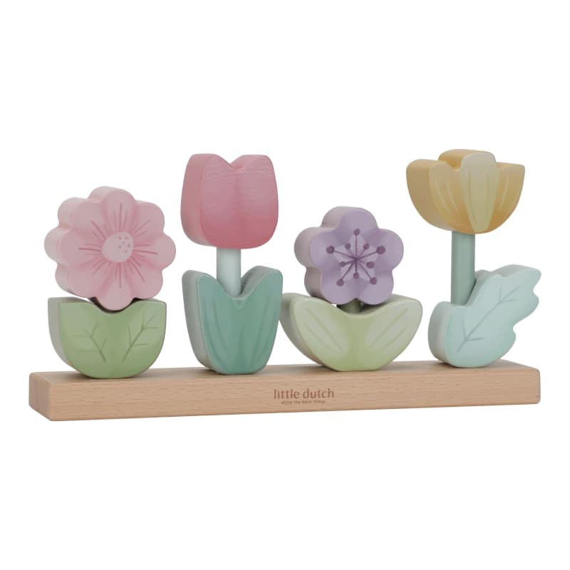 Puzzle Fleurs a Empiler en Bois Fsc, rose vert jaune violet multicolore fairy garden little dutch — vue 2 sur 3
