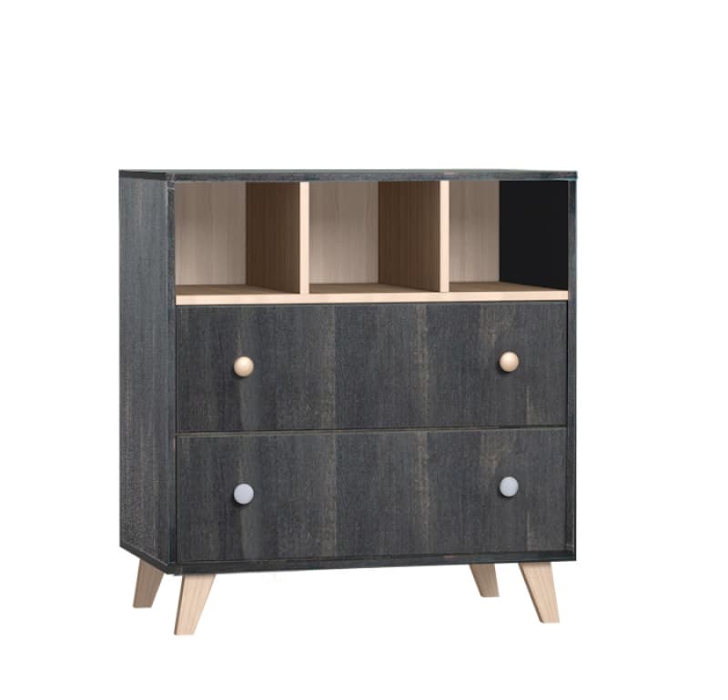 Commode 2 Tiroirs + 3 Niches Senja, senja domiva anthracite 86 x48x92