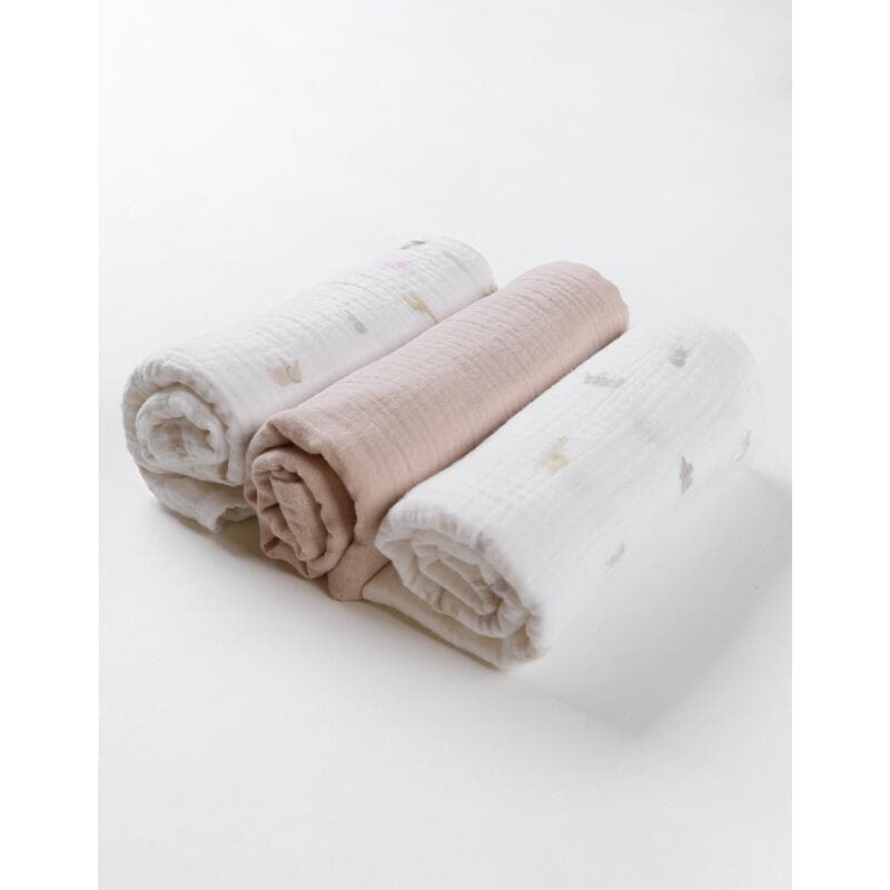 M&m23 3 Langes 70x70 Mini Animaux Mousseline, mix & match noukies marron permanent