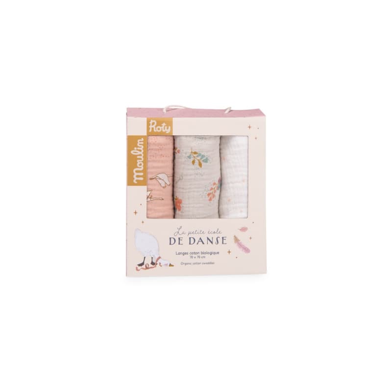 Set de 3 Langes Imprimes (rose/creme/fleurs) la Petite Ecole de Danse, la petite école de danse moulin roty multicolore 70x70x0 p-e-a-h 2024 — vue 5 sur 5