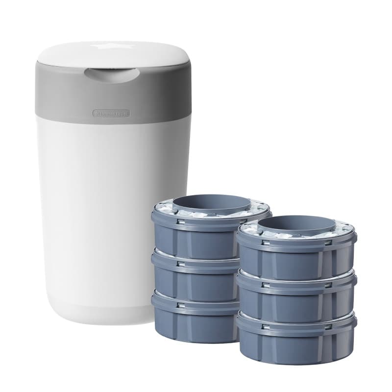 Starter Pack Twist & Click Blanc Bac + 6 Recharges, tommee tippee blanc