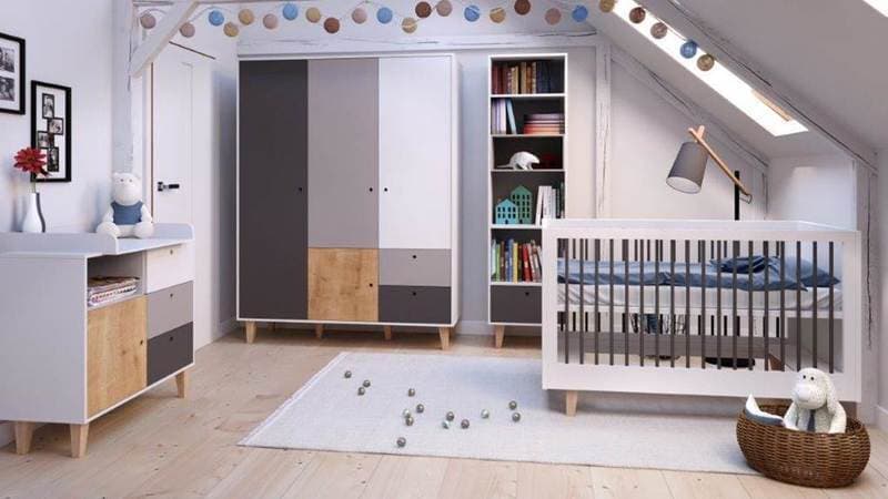 Armoire 2 Portes Oak/bois Concept, blanc/graphite/gris/bois — vue 4 sur 5