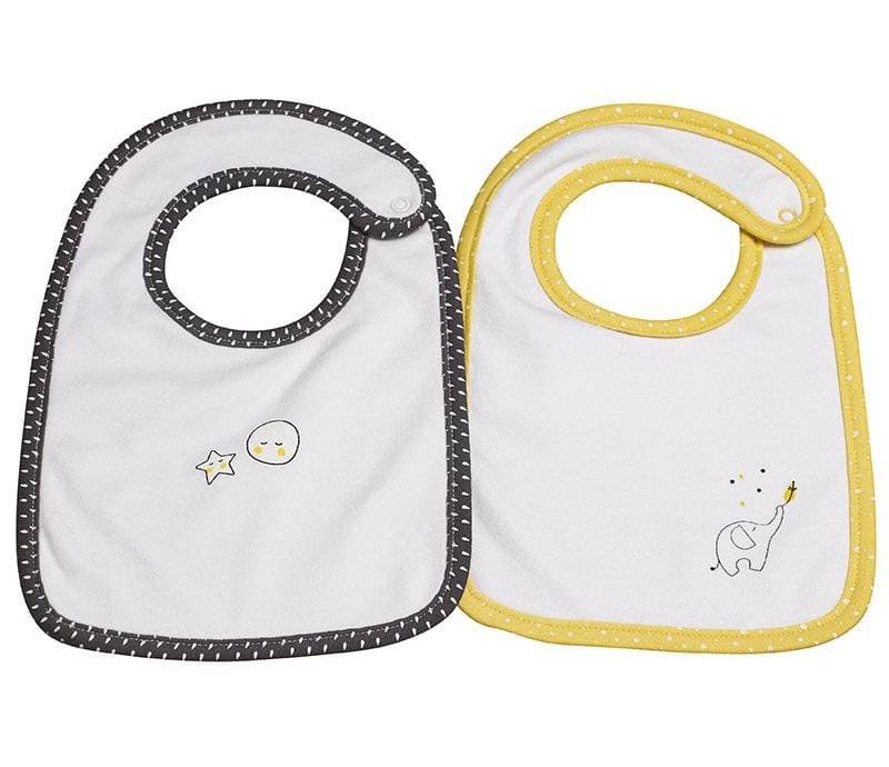 Lot de 2 Bavoirs Babyfan, babyfan sauthon babywear blanc/gris/jaune l 26cm x