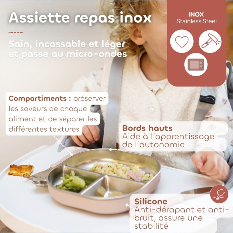Assiette Compartimentee Inox, barbe a papa beaba — vue 3 sur 6