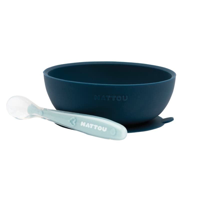 Silicone Bol (bleu Marine+cuillere), silicone nattou h26