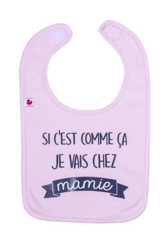 Bavoir Si C'est Comme Ca Je Vais Chez Mamie, bb&co rose pastel 0-18 mois per — vue 2 sur 2