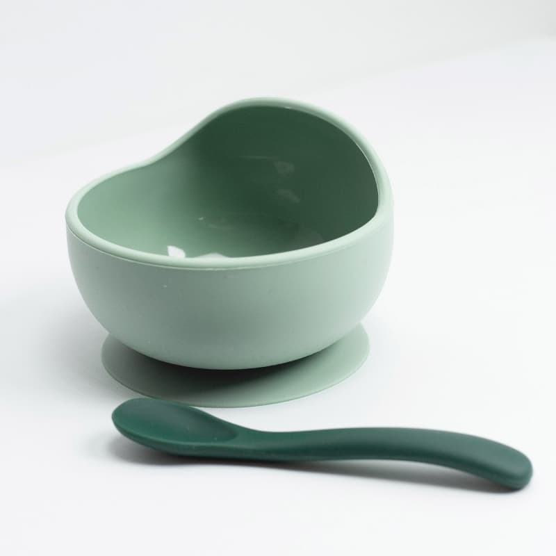 Coffret Repas 2pcs Silicone - Vert Sauge et Vert Sapin, vert sauge / sapin dès 4 mois trois kilos sept e-24 — vue 1 sur 2